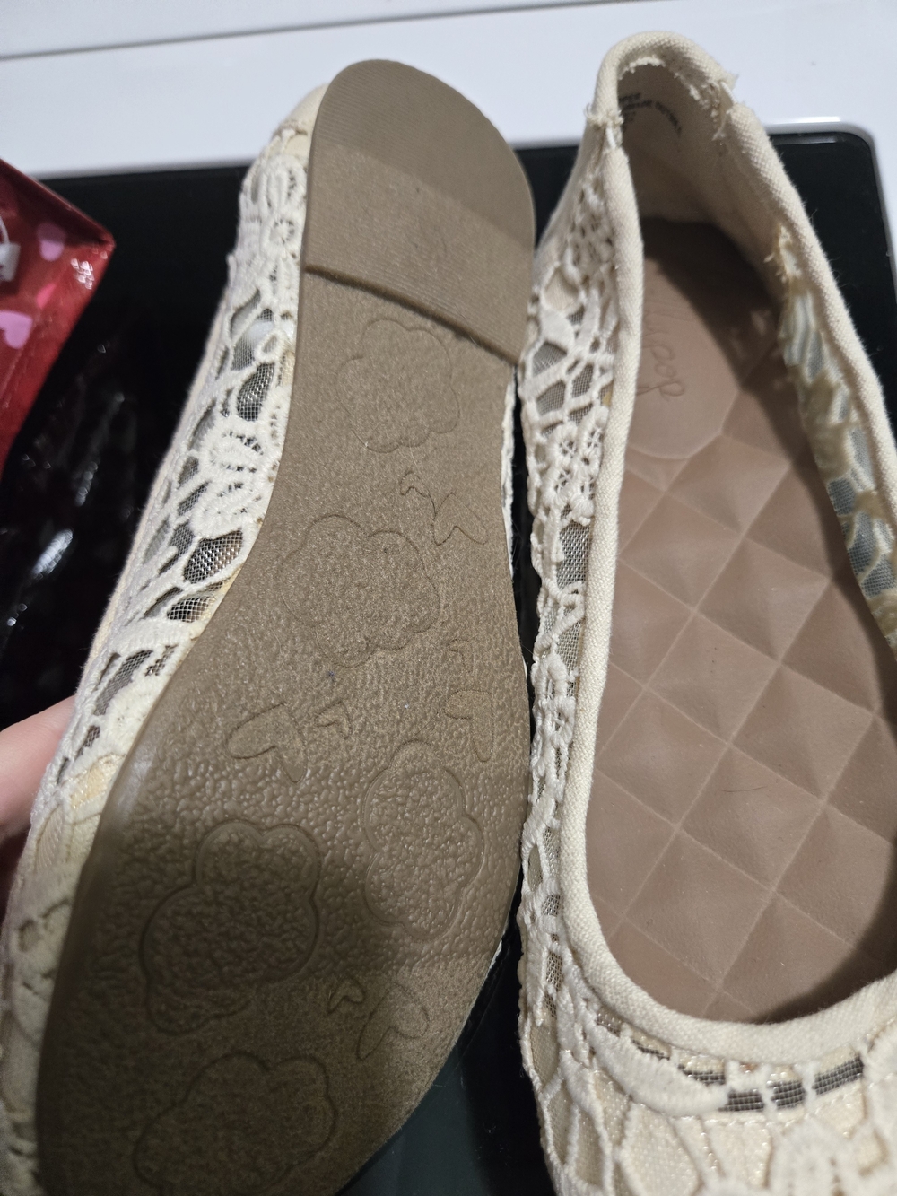Womens Lace Crochet Ballet Flats in Cream - Unbranded - Picture 2 of 2
